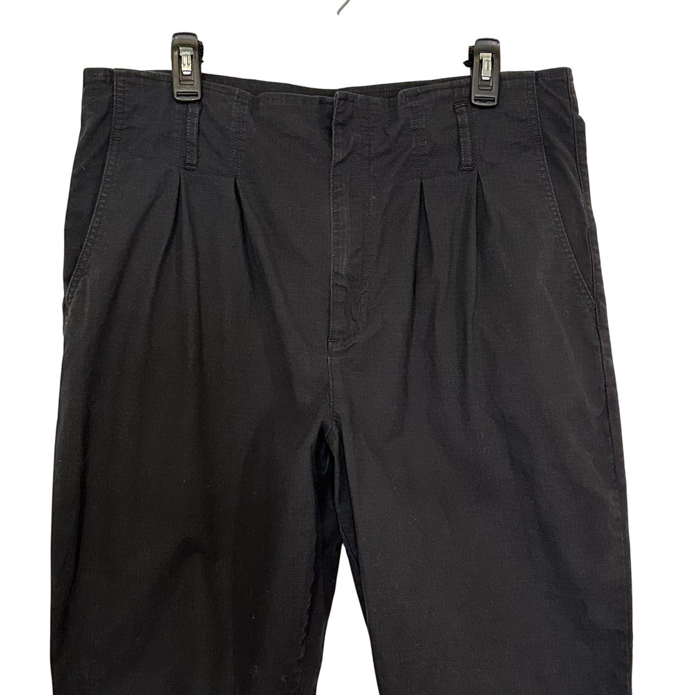 Good American Pants Womens 15/33 Black Pleated‎ Tapered Stretch Zip Fly Hem Tabs